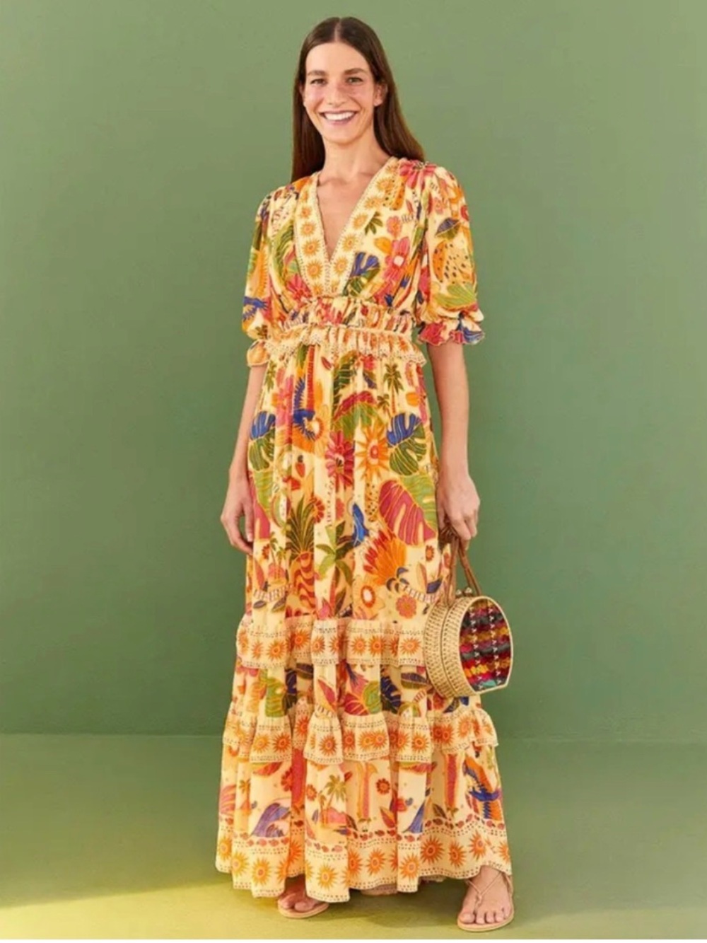 Farm Rio Yellow Rio Tapestry Maxi Dress XL